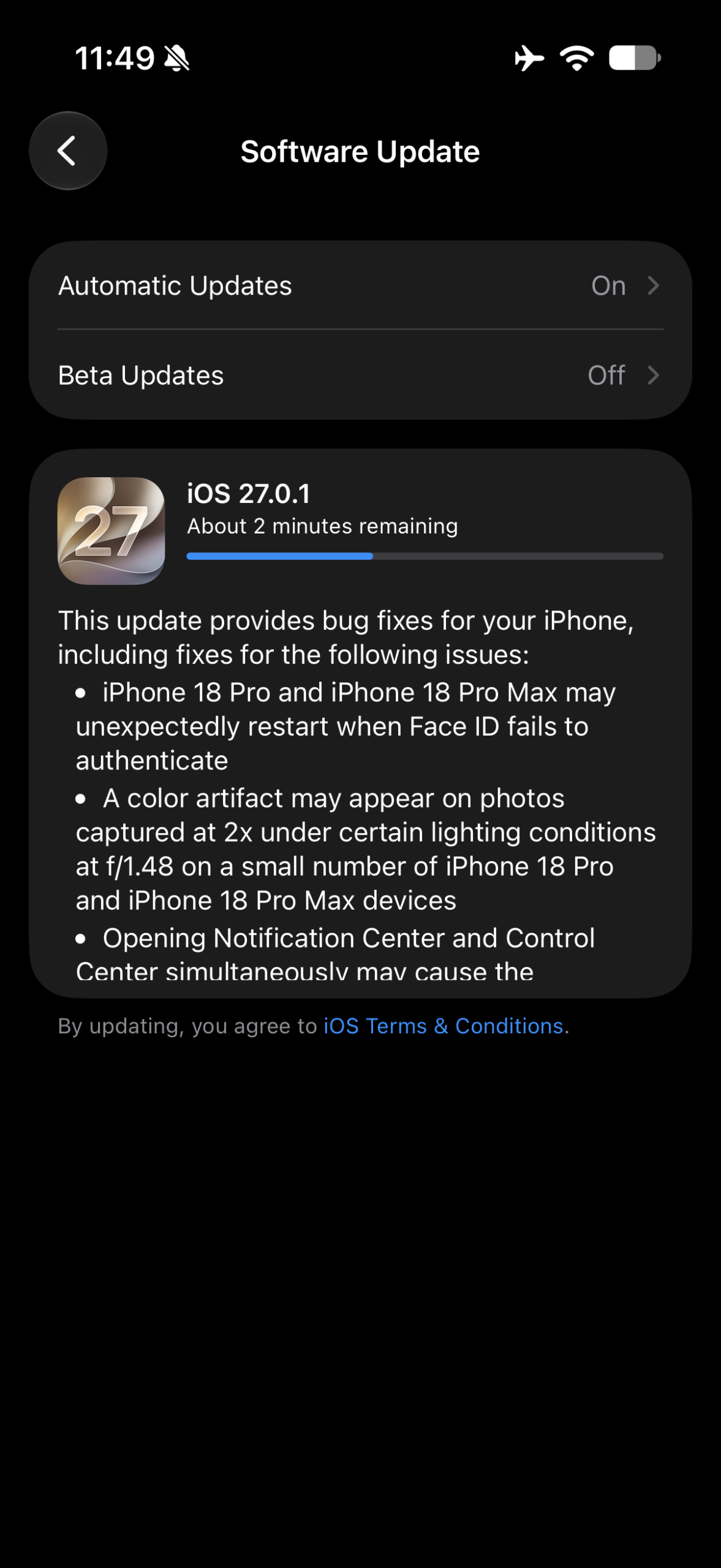downloading iOS 27.0.1 update
