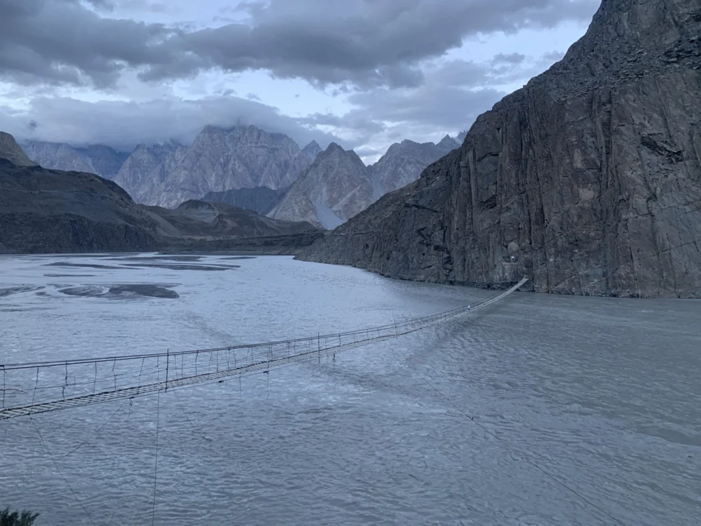 hussaini bridge after sunset hunza